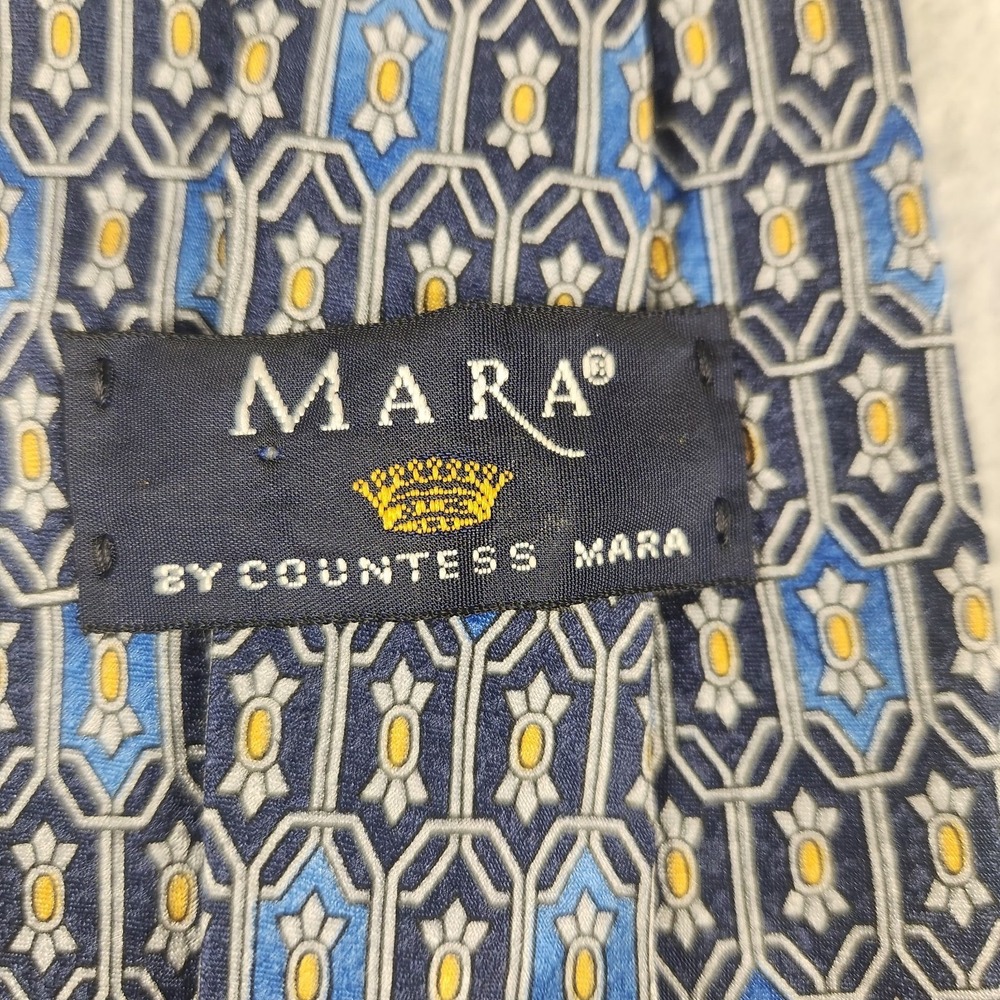 MARA by Countess Mara‎ Mens Silk Tie Blue Yellow Geometric Print Made in USA 4"